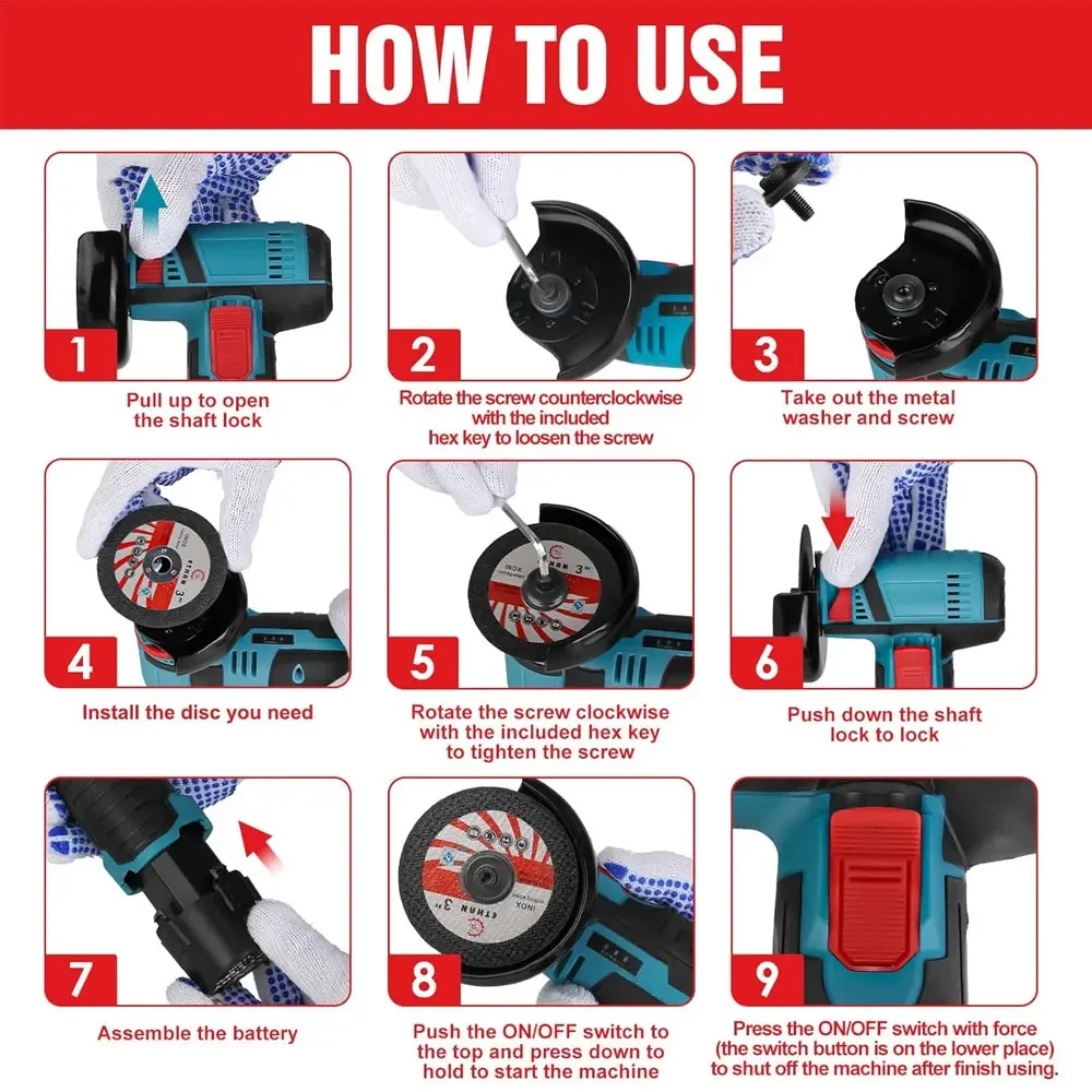 Electric Angle Grinder 19500rpm Lithium Battery Mini Polishing Grinding Diamond Cutting Tool for Metal Concrete DIY Projects