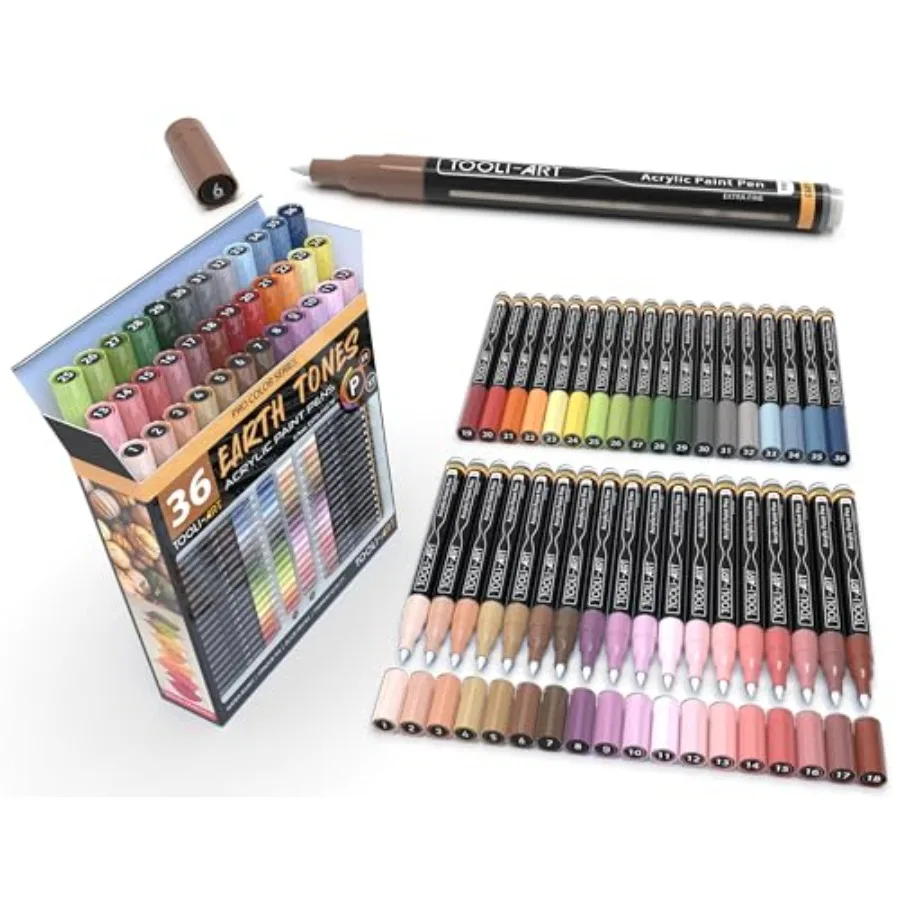 

36 Acrylic Paint Pens Skin and Natural Earth Tone Marker Set For Rock Painting Canvas Mugs Glass Plastic Wood Metal Fabric Scra