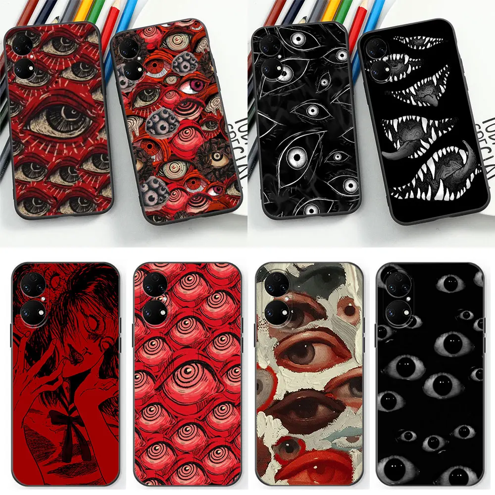 Spooky Scary Red Eye Face Phone Case For Huawei P50 P40 P30 P20 P10 Mate 30 20 20X 10 9 Pro Plus Lite Black Soft Silicone Cover