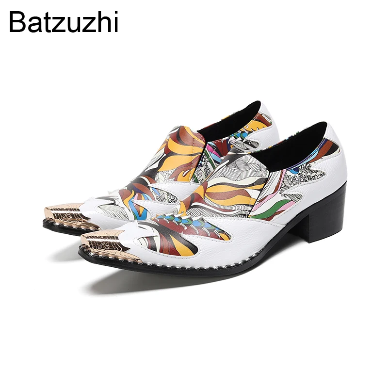 

Batzuzhi Luxury Handmade Men's Shoes White Leather Dress Shoes MAN Slip on Formal Oxfods Business/Party/Wedding Shoes, US6-12