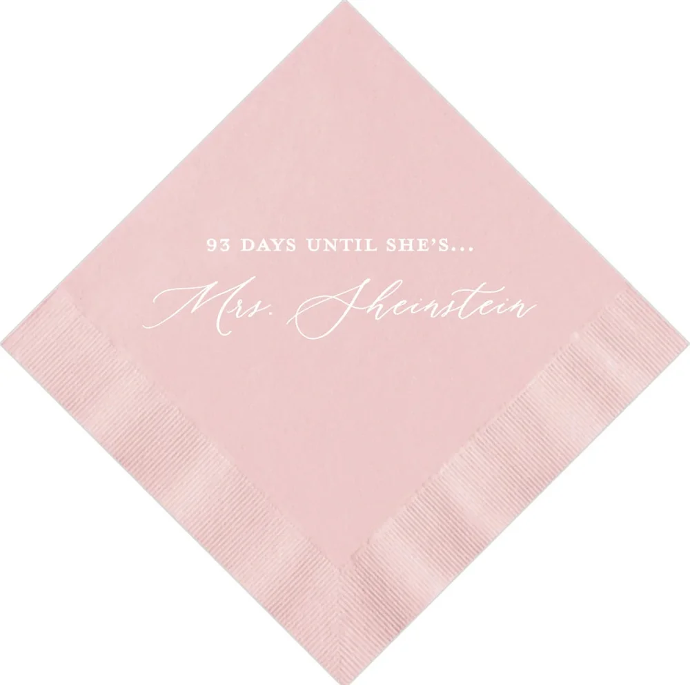 

50PCS Personalized Napkins Bridal Shower Custom Printed Monogram Napkins Countdown to Wedding Monogrammed Cocktail Beverage Lunc