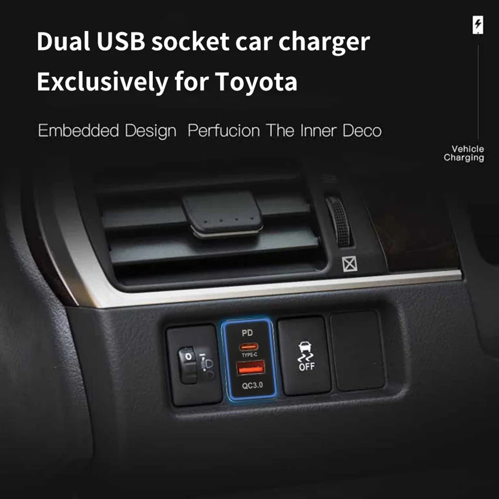 12V-24V Car Charger Socket Adapter PD QC USB Fast Charger Socket Waterproof with LED Display for Toyota Corolla Auto Accessories