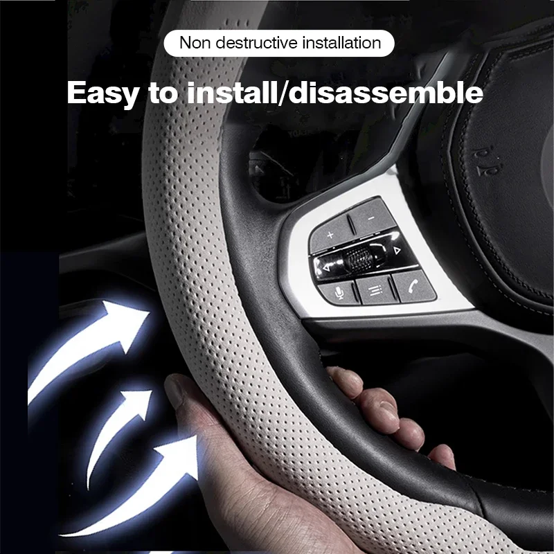 For KIA Car Steering Wheel Cover Nappa Leather Car Sreering Cover Rio Sorento Sportage Forte K3 K5 Stonic Strong Spectra Optima view 4