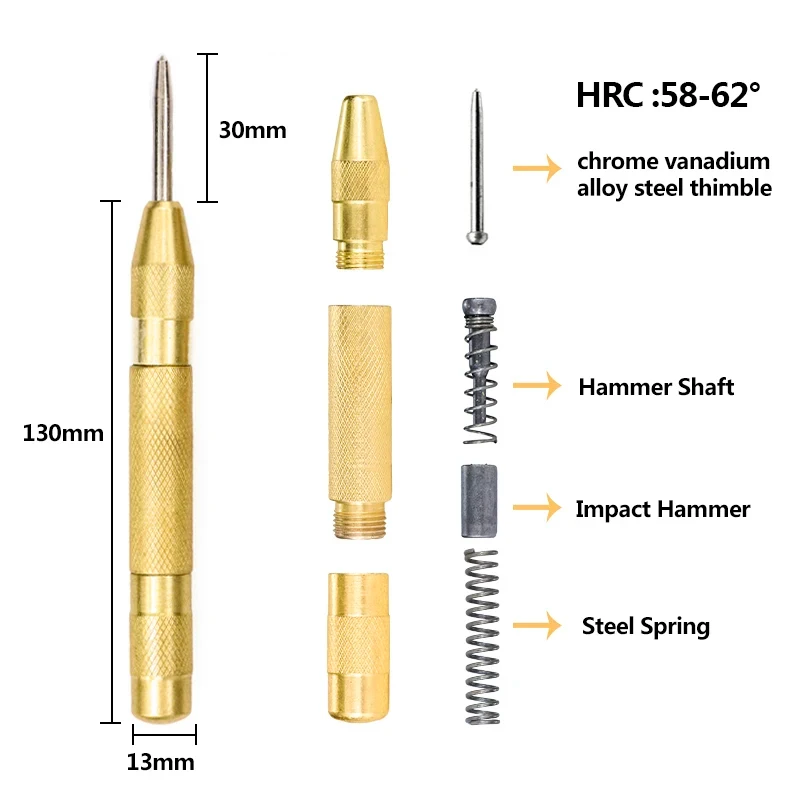 Automatic Centre Punch General Wood-working Metal Drill Adjustable Spring Loaded Automatic Punch Hand Tools for Metal Wood Glass