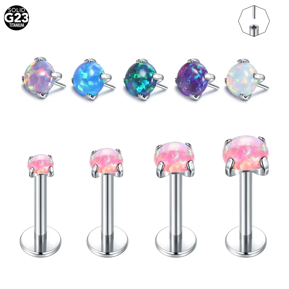 1PCS Titanium Threadless Labret Monore Piercings Opal White Opal Blue Claw Push-in Stud Earrings  Tragus Helix Piercing Jewelry