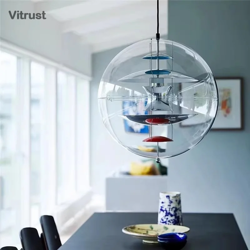 Modern Creative Large Globe Pendant Light Mid Century Hanging Pendant Light Fixture Kitchen Island Glass Ball Pendant Lamp