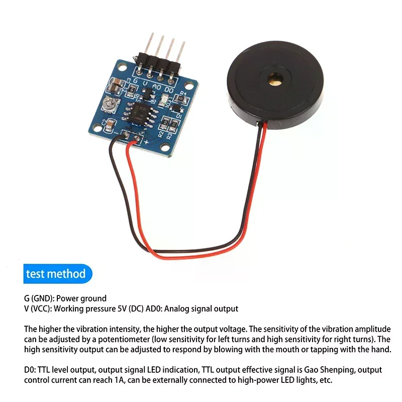 5V Piezoelectric Film Vibration Sensor Switch Module TTL Level Output For