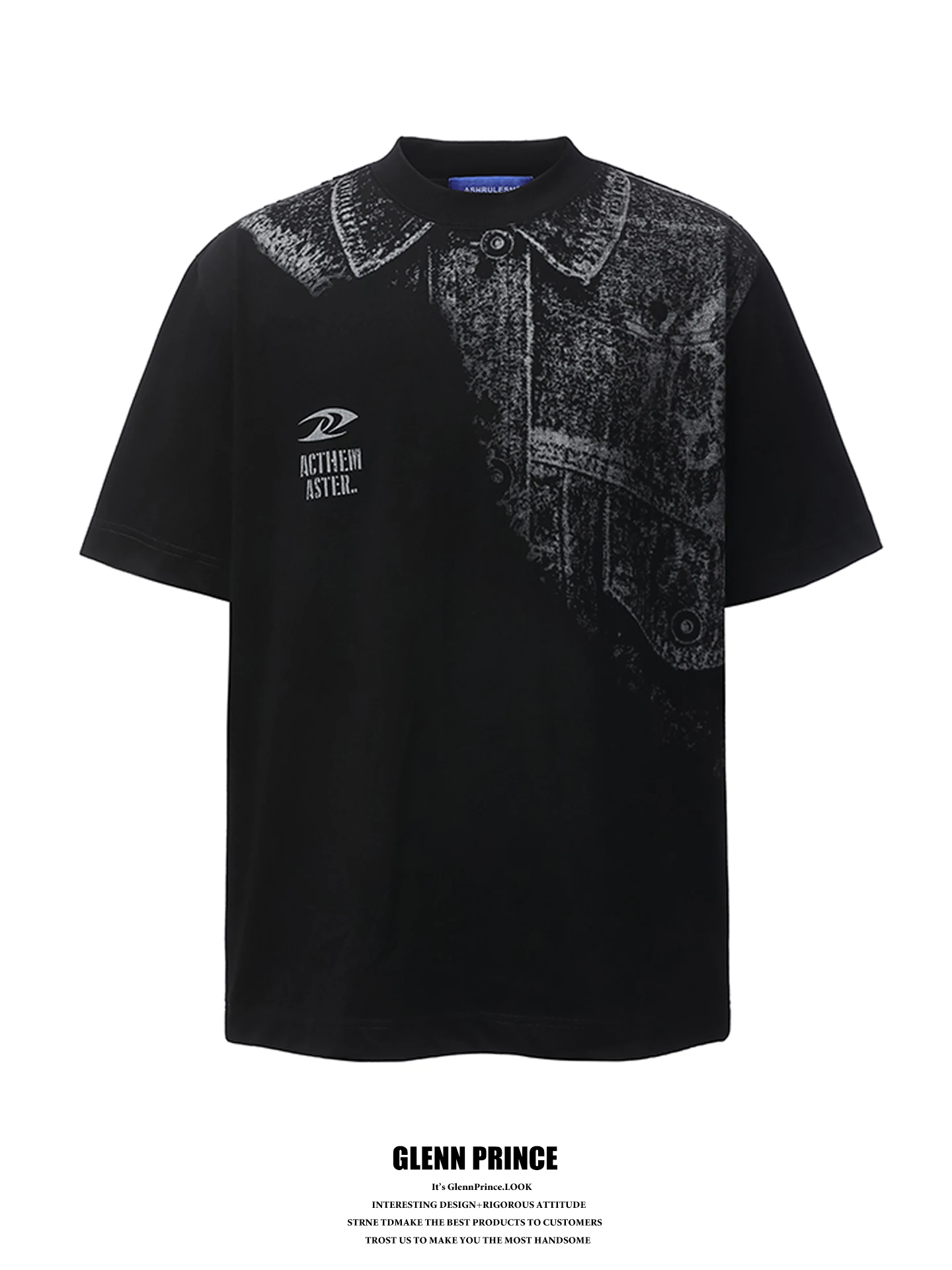 

GPstudio American Style Trendy Distressed Print Heavy Weight Short Sleeve T-shirt Men's Summer Design Sense Loose Top