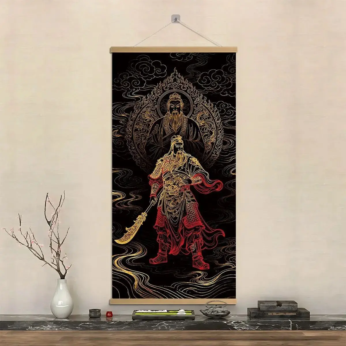VIKAMA Guan Yu God of War Scroll Painting Chinese Style Wall Art Traditional Gift for Home Office Living Room Feng Shui
