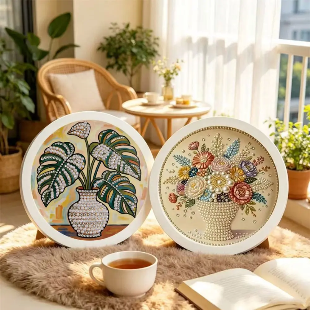 Whale Round Shape Pearl Painting Flower 20cm DIY Painting Material Pack Hand-Pasted Self-Adhesive Paintings Living Room