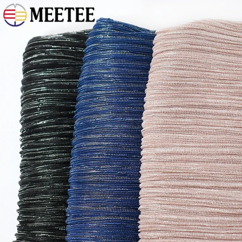 Meetee 50/100x150cm Gradient Starry Sky Pleated Fabric Sparkly Mesh Blended Knitted Fabrics for Party Skirt DIY Sewing Accessory