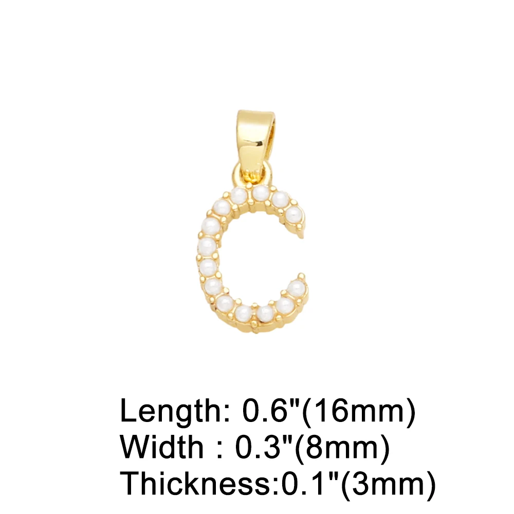 OCESRIO Trendy Small Pearl 26 Letters Necklace Pendant Copper Gold Plated Initial  Alphabet Jewelry Making Supplies pdtb153