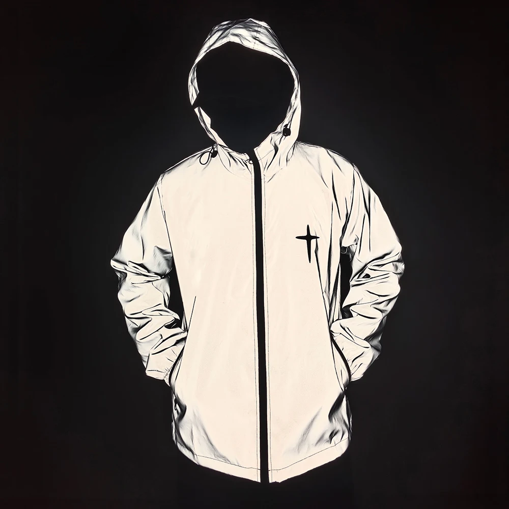 

Ветрозащитные ночные светоотражающие куртки, мужская модная защитная одежда с капюшоном для бега на открытом воздухе, езды на велосипеде, повседневные пальто в уличном стиле в стиле хип-хоп