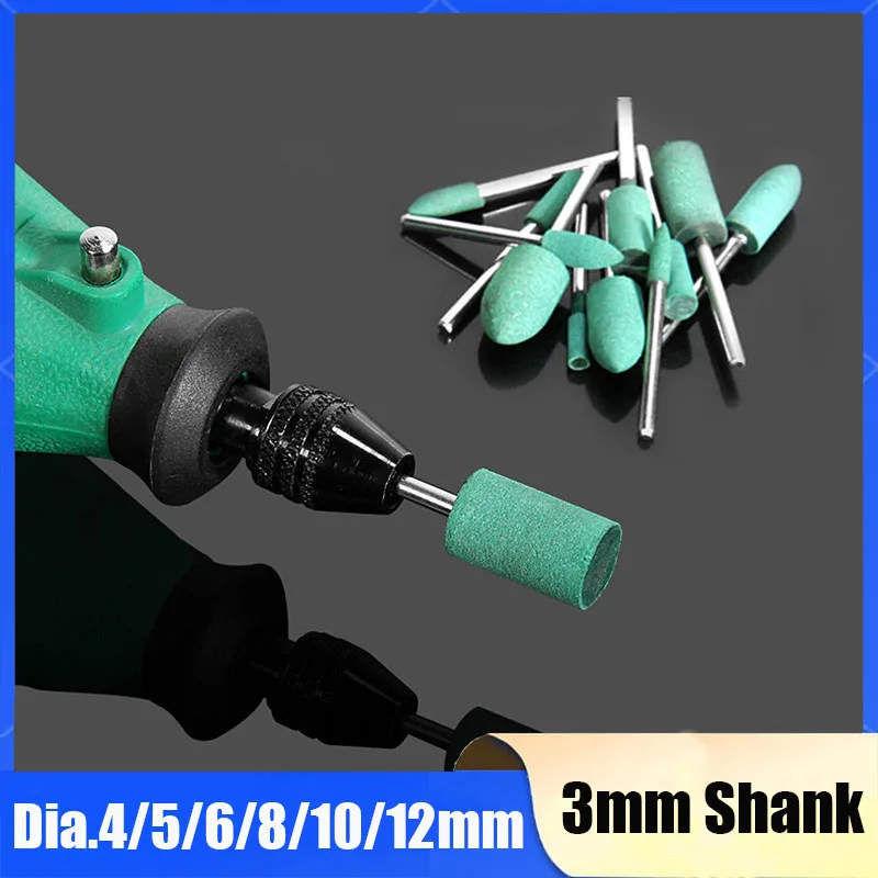 5/10Pcs 3mm Shank Rubber Mounted Point Grinding Head For Mould Polishing Rotary Power Tools Dia.4mm/5mm/6mm/8mm/10mm/12mm