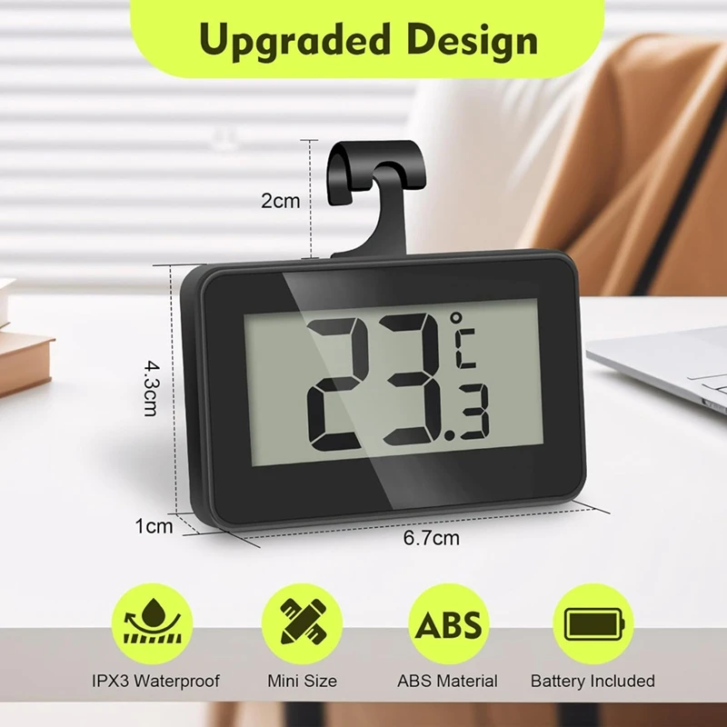 ABAE-Fridge Thermometer, 2 шт., цифровой холодильник с морозильной камерой, кухонный термометр для использования в помещении, водонепроницаемый, большой ЖК-дисплей