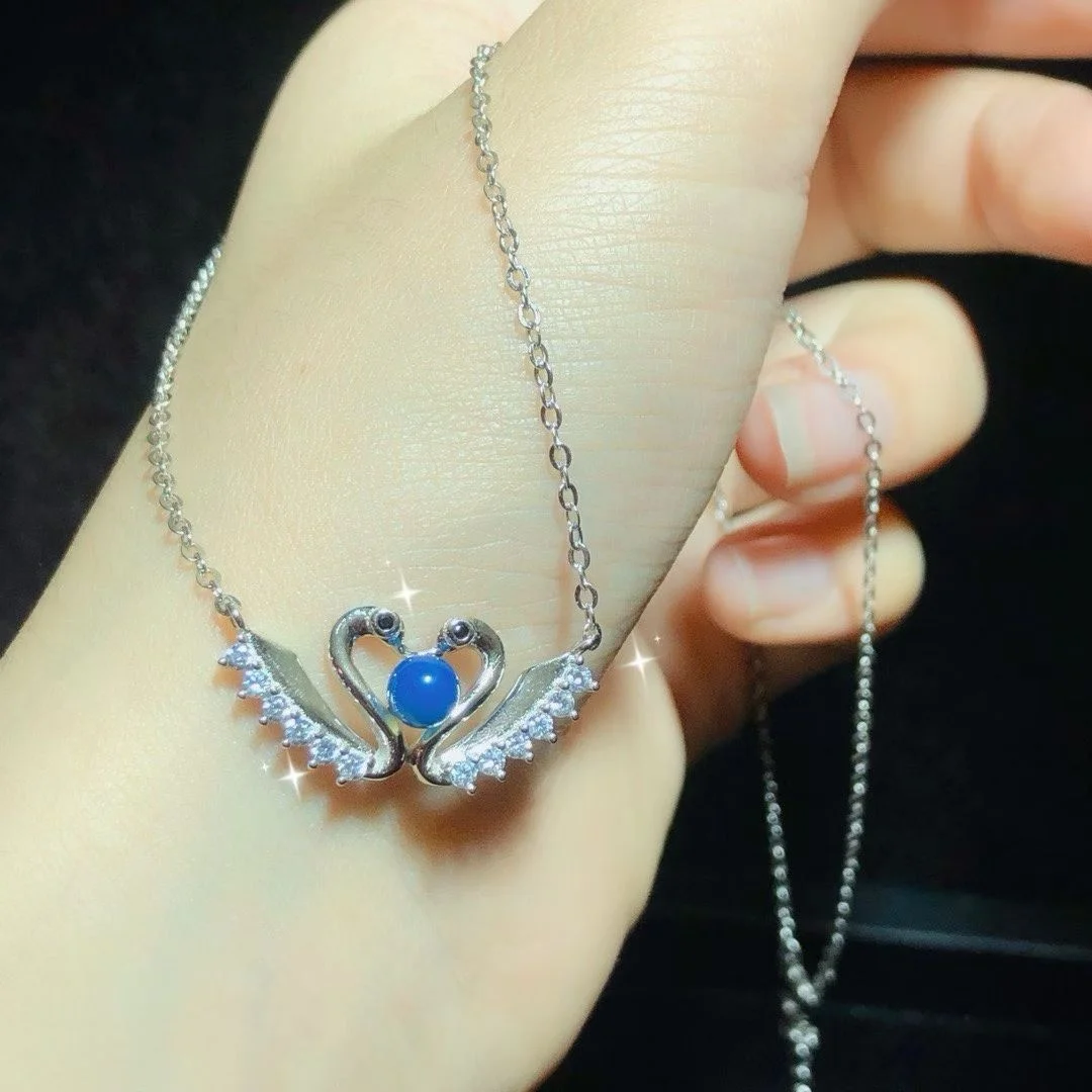 Certificated 925 Silver Natural Dominican Blue Amber Swan Choker Hot-selling Genuine Gems Stone Beaded Y Shape Necklaces Gifts