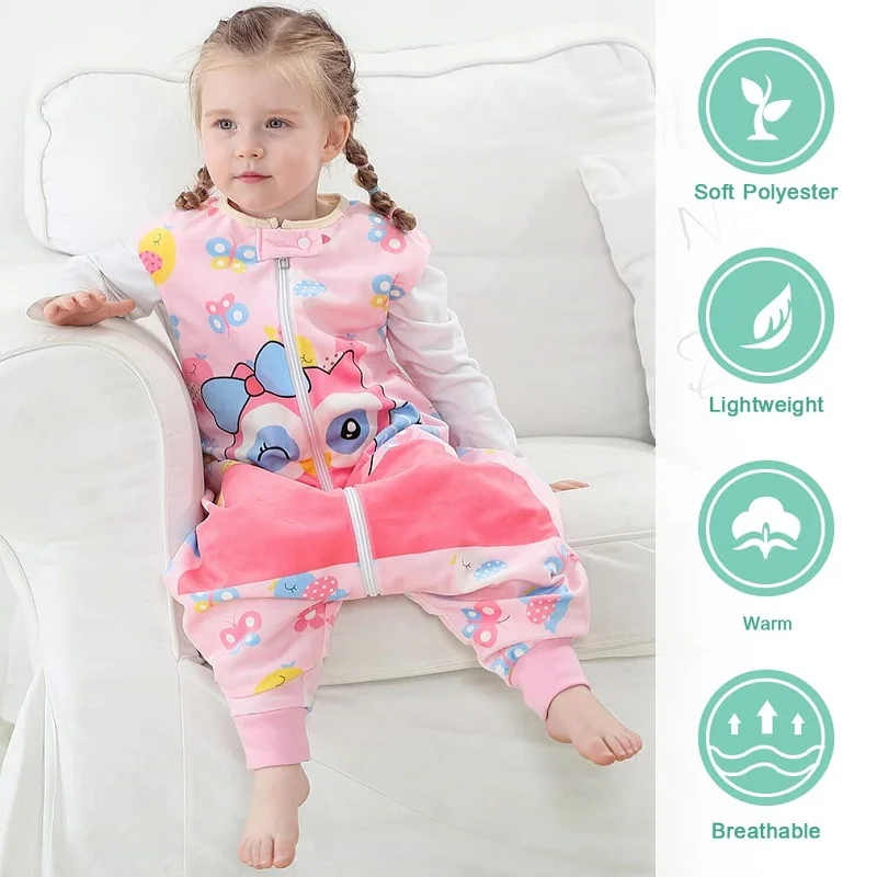 MICHLEY Cartoon bez rękawów dziecięcy śpiwór dziecięcy drukuj z nóżkami unisex bielizna nocna śpiwór piżamy dla dziewczynek chłopców 1-6T