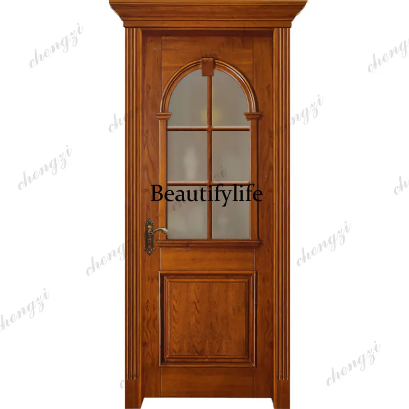 Wooden door Smoked log Bedroom door American custom modeling Solid wood multi-layer paint flat door