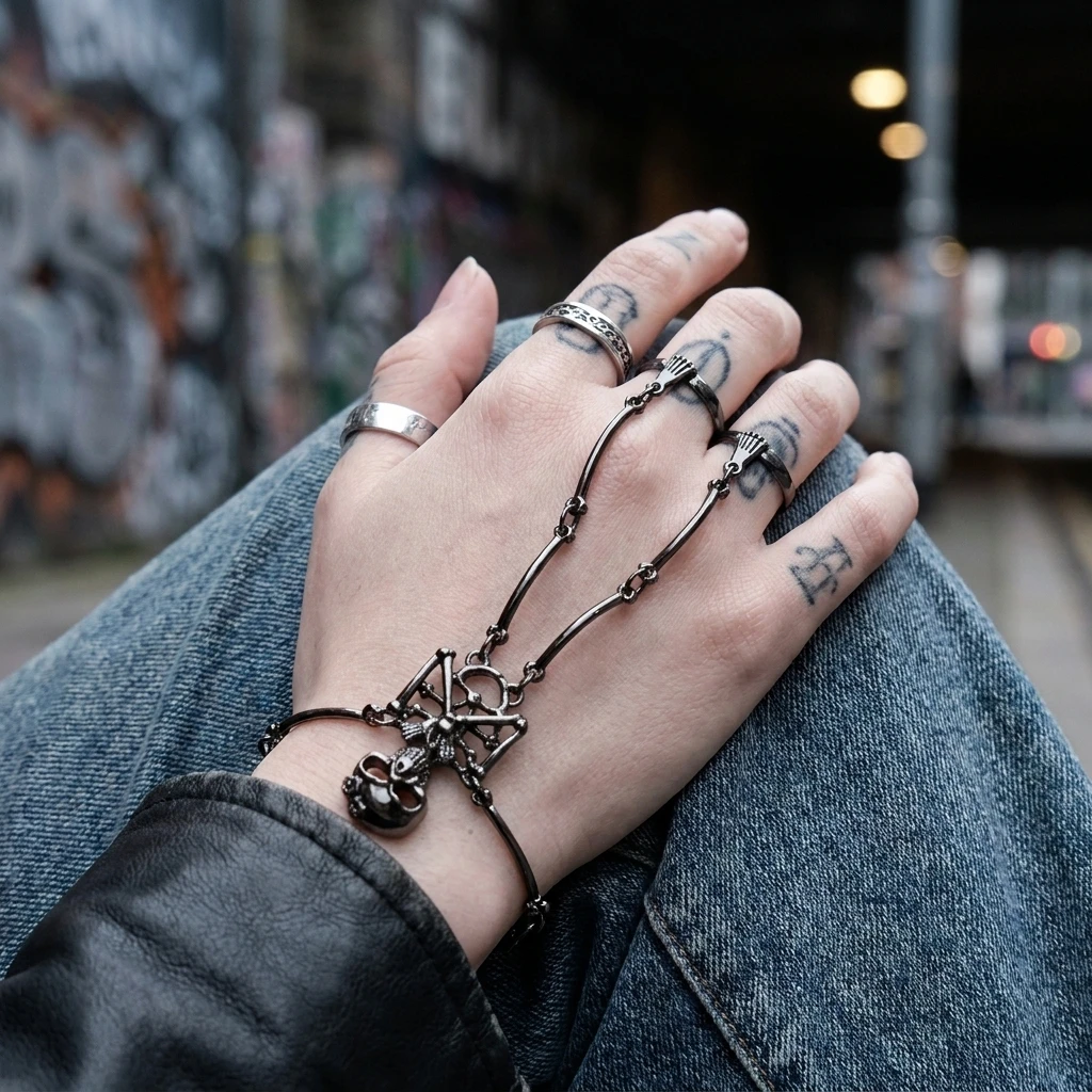 Gothic Skeleton Hand Chain Bra - Gothic Skull Ring 评论和价格