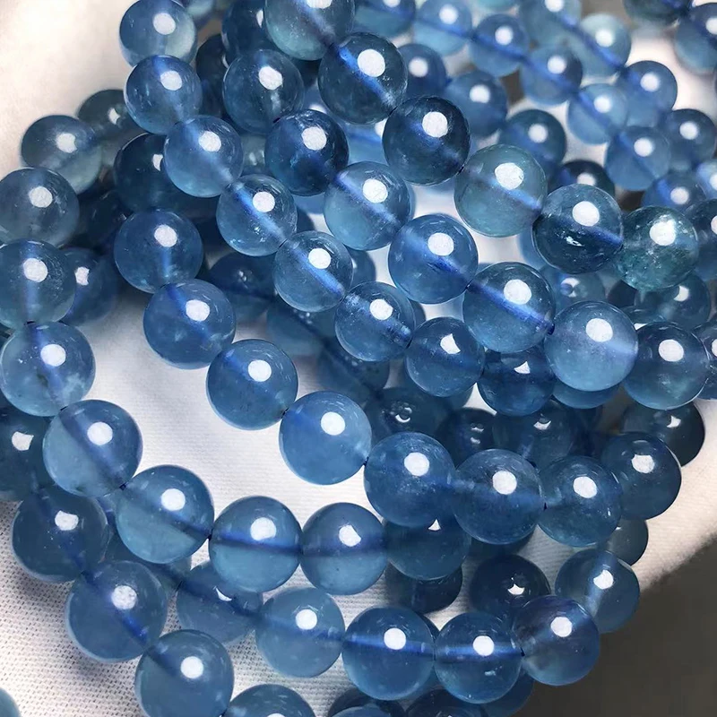 Meihan Rare Natural arcane Top Devil Blue Aquamarine Smooth Round Loose Beads Jewelry Gemstone Bracelets Birthstone