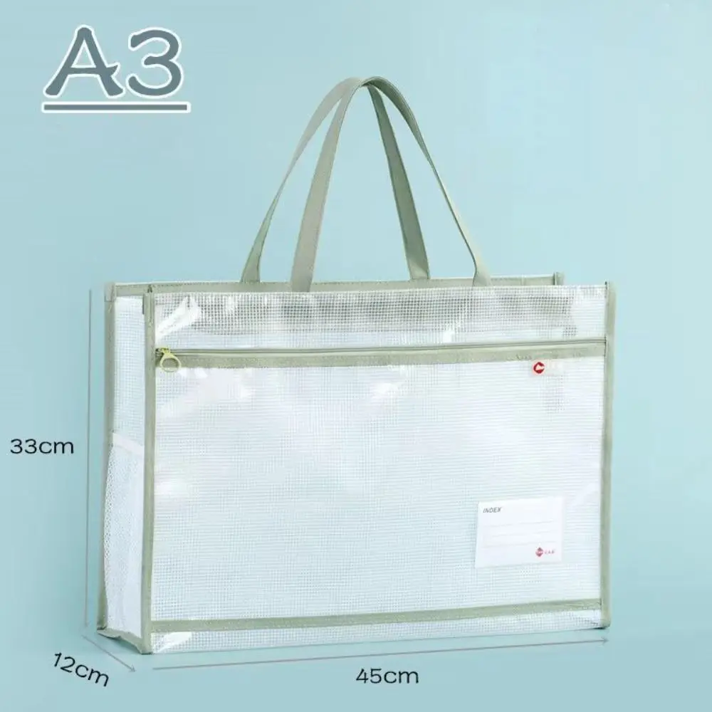 with Zipper and Handle A3 Project Bag Large Capacity Mesh PVC Mesh Art Bag Waterproof Multifunctional Storage Bag