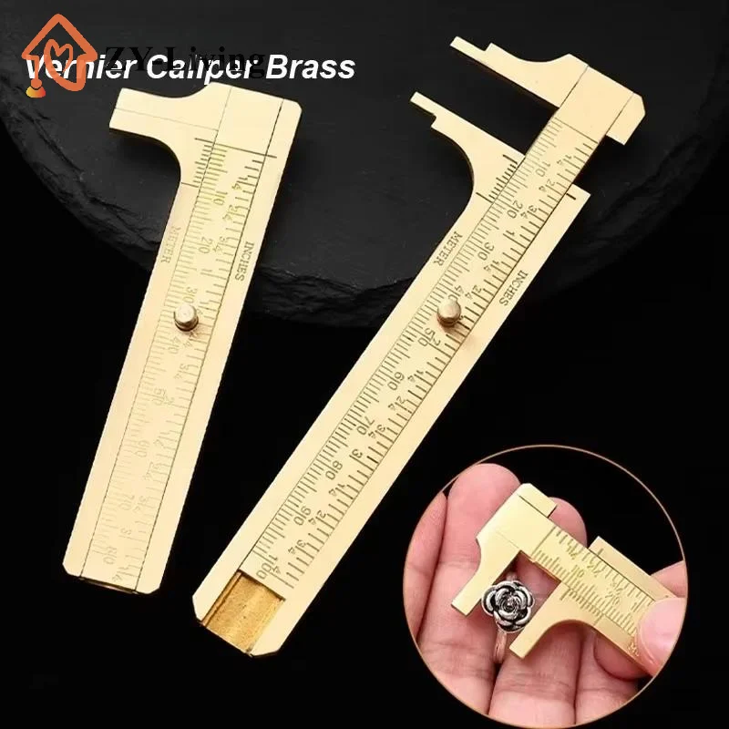 1Pcs Brass Vernier Caliper, Mini Precision Measuring Tool With Metric & Imperial Scale, Pocket Size Slide Gauge For DIY