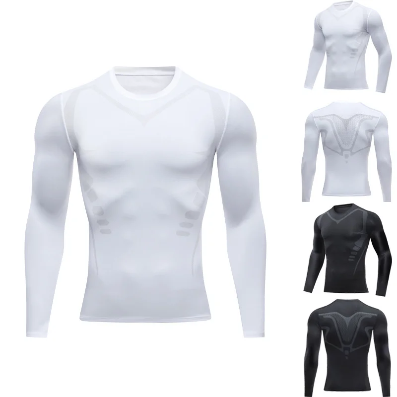 Men Long Sleeves T-Shirts Base Layer Basketball Sports Tight Gym Fitness Jogger Running Top Outdoor Cycling Clothes Quick Dry