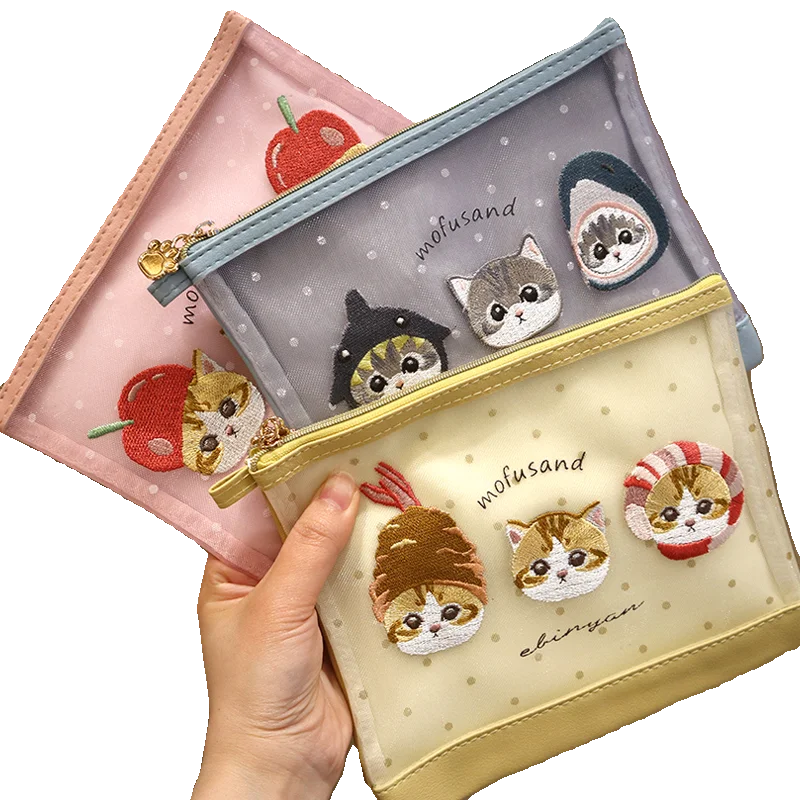 حقيبة تخزين شبكية مطرزة بقطعة قط كرتونية لطيفة على شكل سمكة قرش، حقيبة نقود على شكل قط أرنب، حافظة بطاقات، حقيبة تخزين على ال... #2