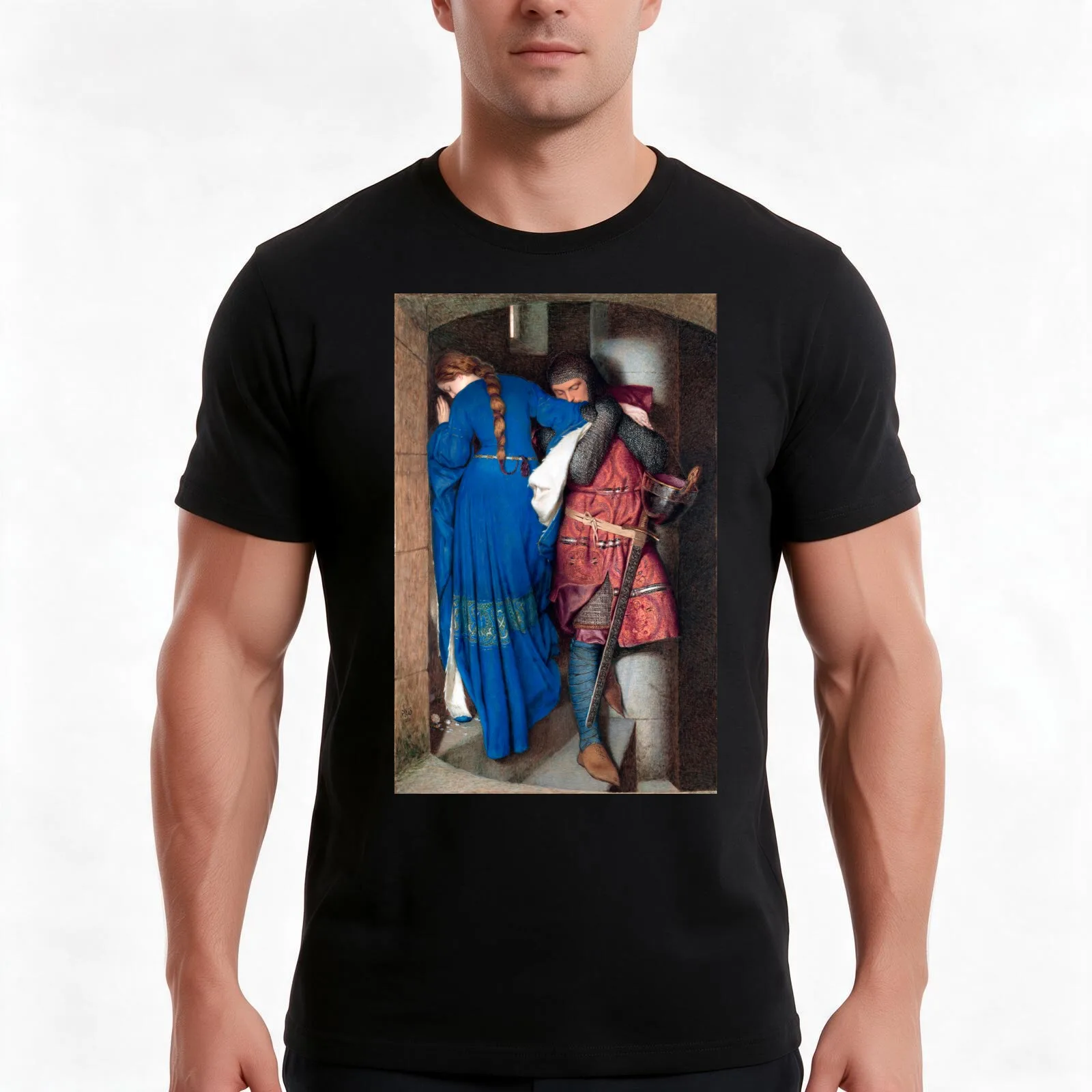 Hellelil and Hildebrand the Meeting on the Turret Stairs by Frederic William Burton T-Shirt Summer Casual Cotton Tee