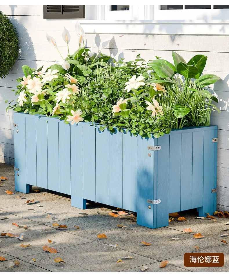 PYH preservative wood flower box outdoor courtyard wooden black outdoor rectangular garden planting box