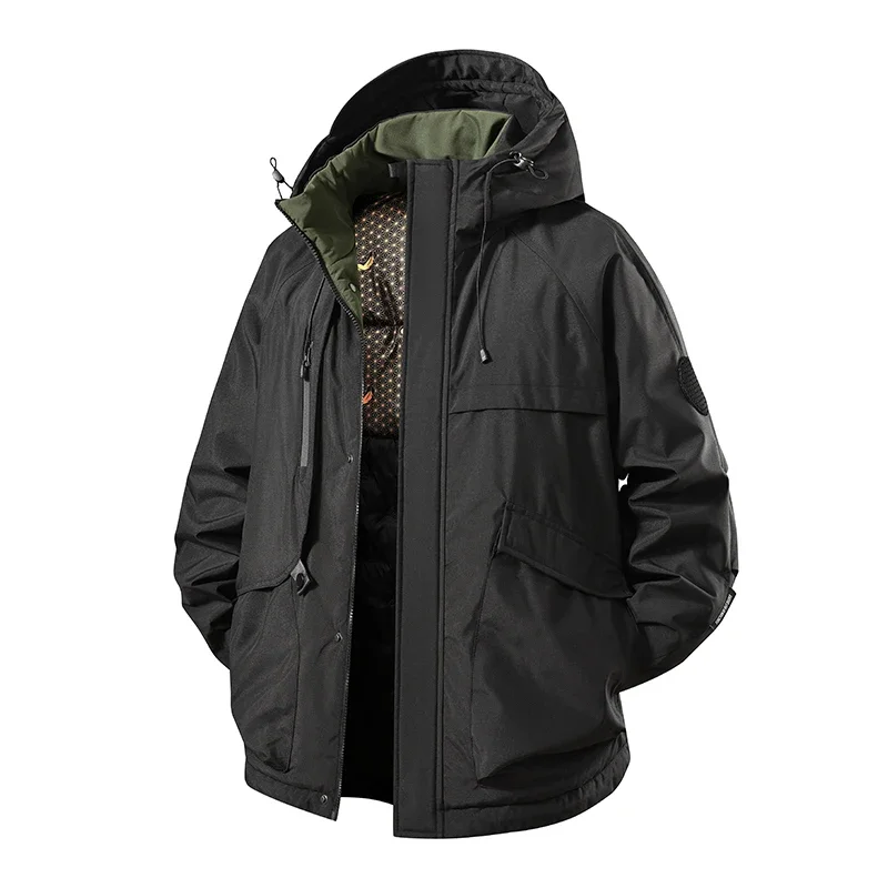 

20262025 Men Warm Thick Windproof Jacket Men Quality Multi-pocket Hooded Coat Men's Fashion Waterproof Outwear M-9XL