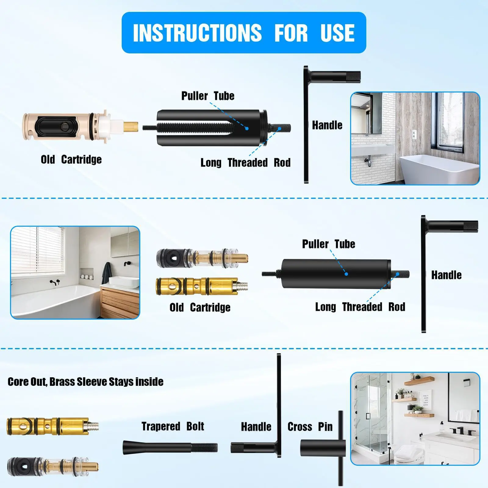1set  Shower Core Removal Tool - Rust-resistant and durable faucet tool