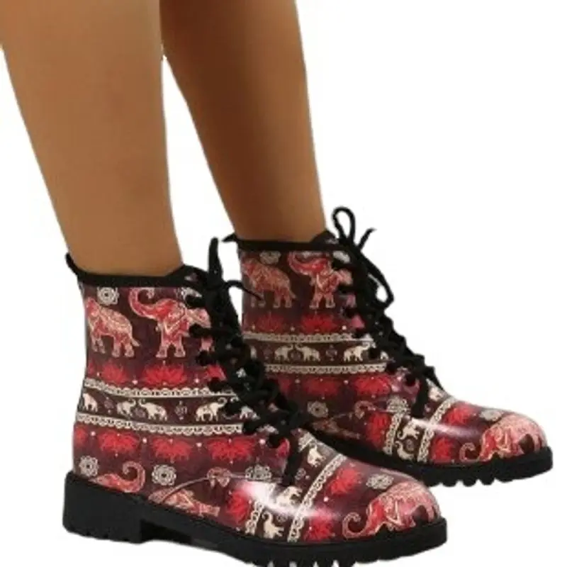 Large Size Women\'s Printed Multi-color Fashionable Boots Daily Casual Personalized Retro Boots