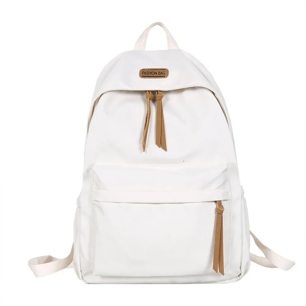 

Durable Solid Color School Bag Casual Nylon Large Capacity Bag Lightweight Fashion Student Backpack Daily Use
