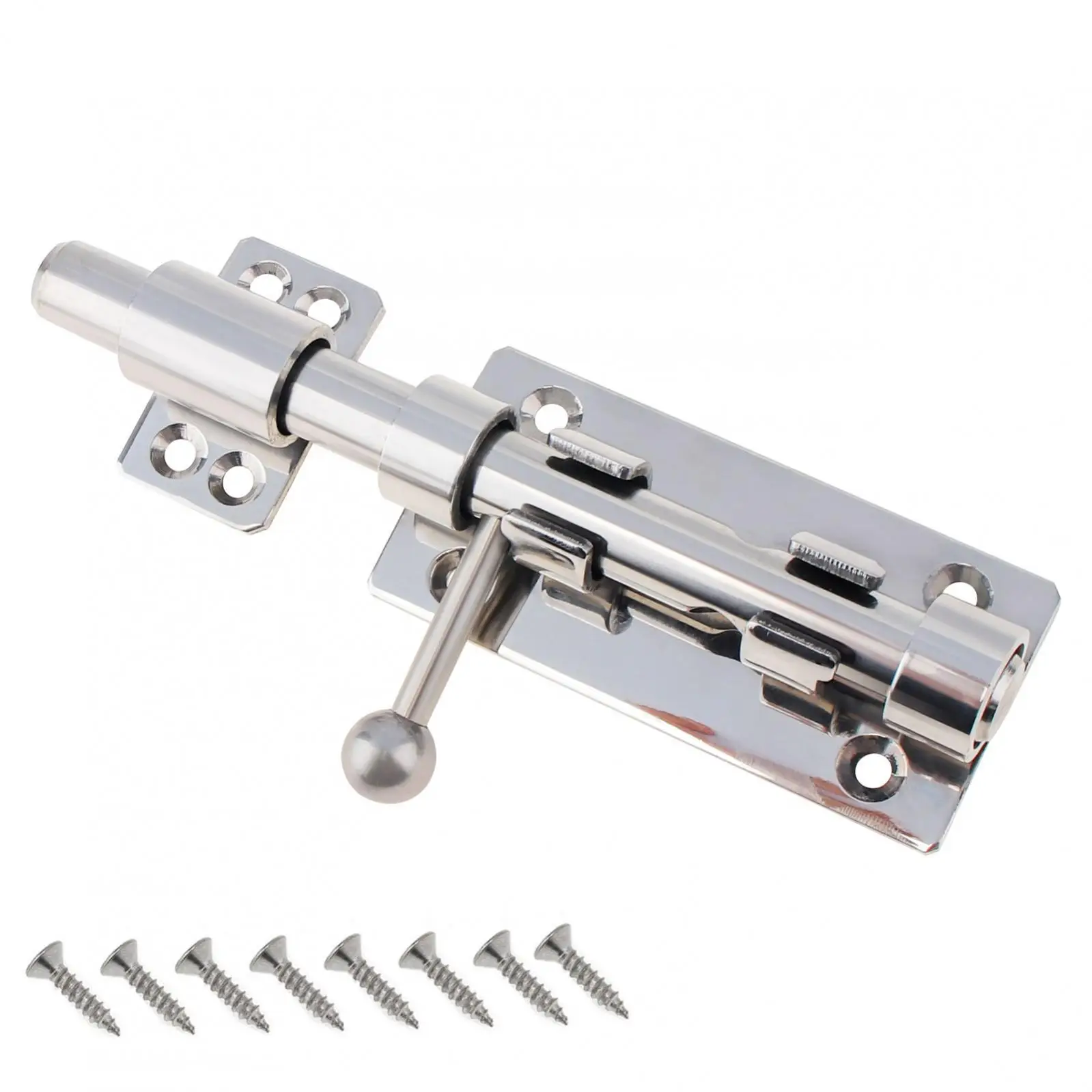 6.3 Inch 304 Stainless Steel Door Latch Barrel Bolt for Doors / Windows /Cabinets with 10mm Padlock Hole, Silver Slide Door Lock