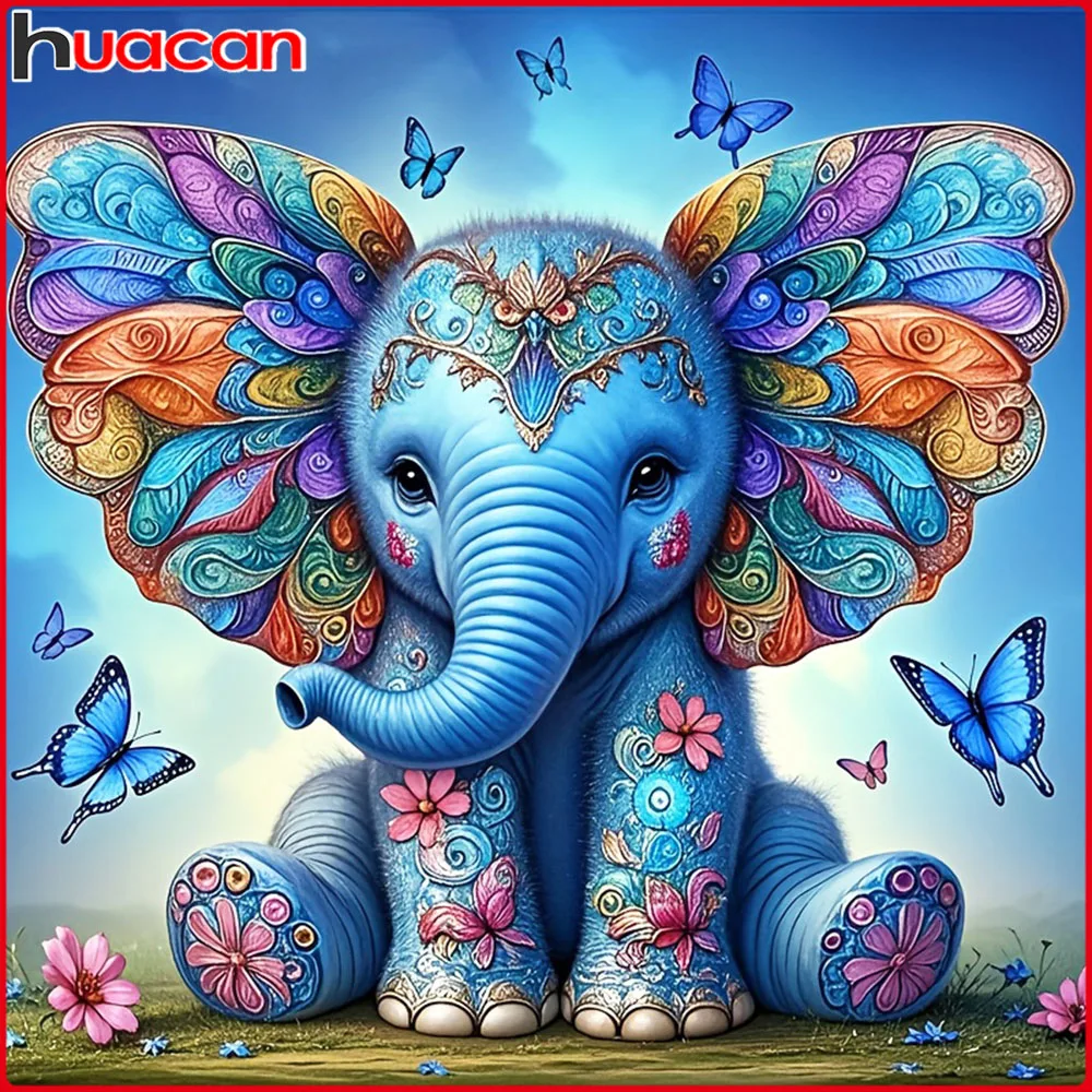 Huacan DIY Diamant Malerei Elefant Schmetterling Diamant Mosaik Tier Blume Komplettset Dekorative Gemälde