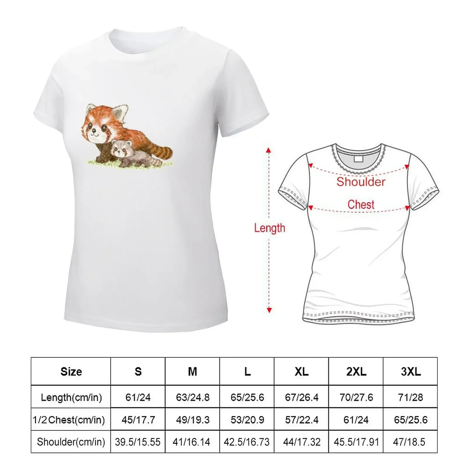 T-shirt gráfica do panda vermelho para mulheres, roupas fofas, roupas estéticas familiares, camisetas para mulheres