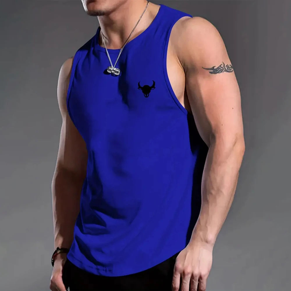 Fashion Men\'s Sleeveless T-Shirt Summer Braces Clothes bull head Print Outdoor Casual Man Gym Clothing O Neck Pullover Sportwear