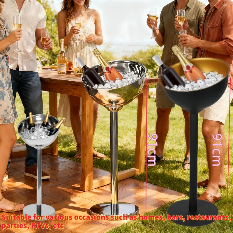 

Large Capacity Stainless Steel Insulated Ice Bucket with Stand Wine Beer Champagne KTV Party Cooler Ice Cream Goblet Cup