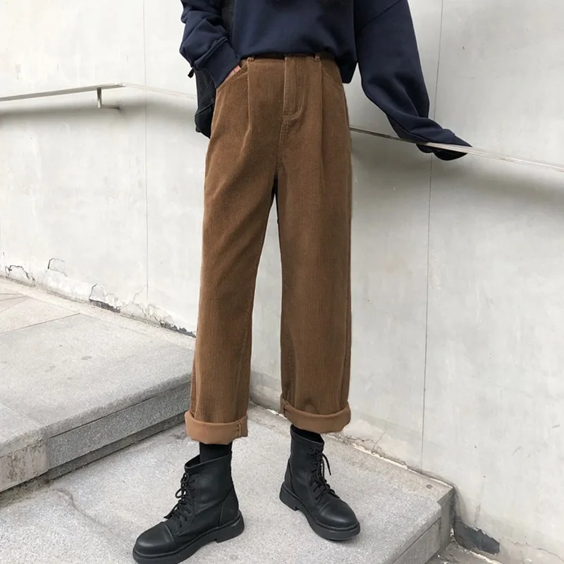 Corduroy Suit Wide-leg Pants for Women in Autumn Winter Plus Velvet Warm Work Pants for Wearing Straight for Making Them Look