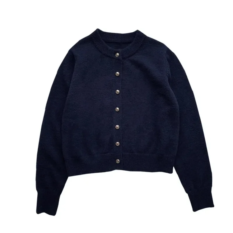 

Women Cardigan Cropped Knit Cardigan Buttons Round Neck Long Sleeves Autumn Knitted Sweater Coat 2026