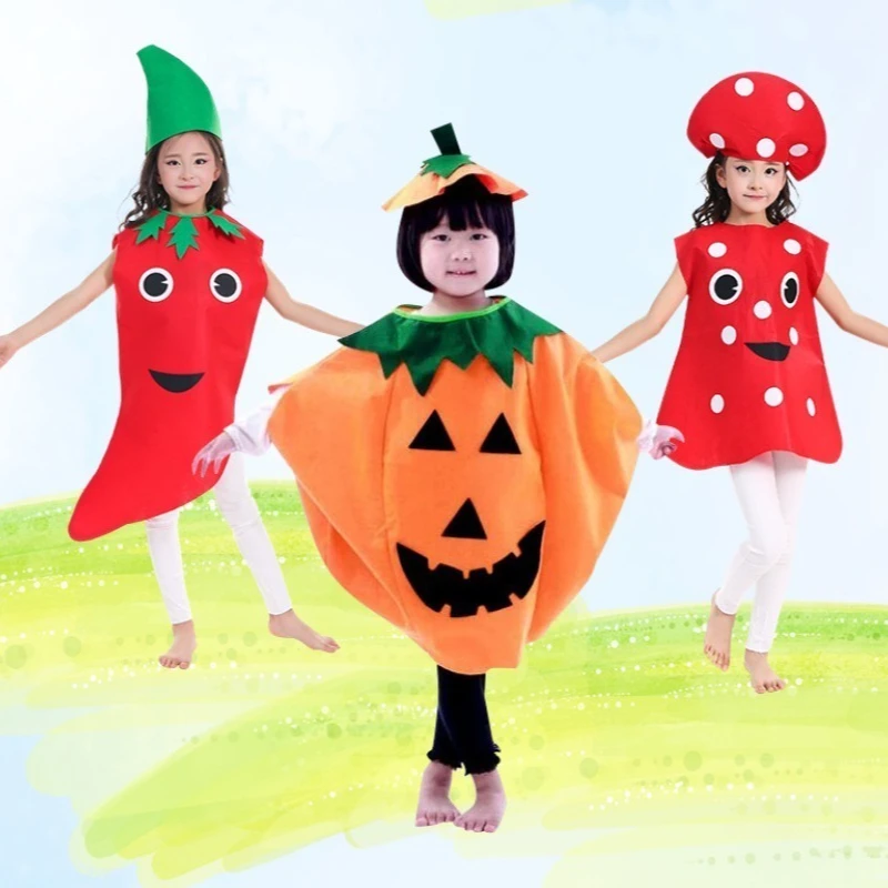 Kostum Natal Anak-Anak Pakaian Buah Sayuran Wortel Jagung Cabai Kostum Pertunjukan Tari Orang Tua-Anak
