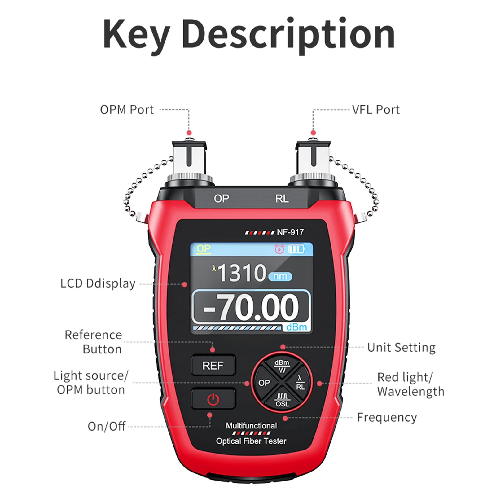 NF-917 مقياس الطاقة الضوئية مع الضوء الأحمر، 10 أطوال موجية، موصل FC SC، جهاز اختبار الألياف الضوئية مع توهين ألياف شاشة LCD #6