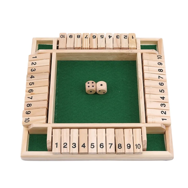 Deluxe Four Sided 10 Numbers Shut The Box Board Game Set Dice Party Club Drinking Games For Adults Families