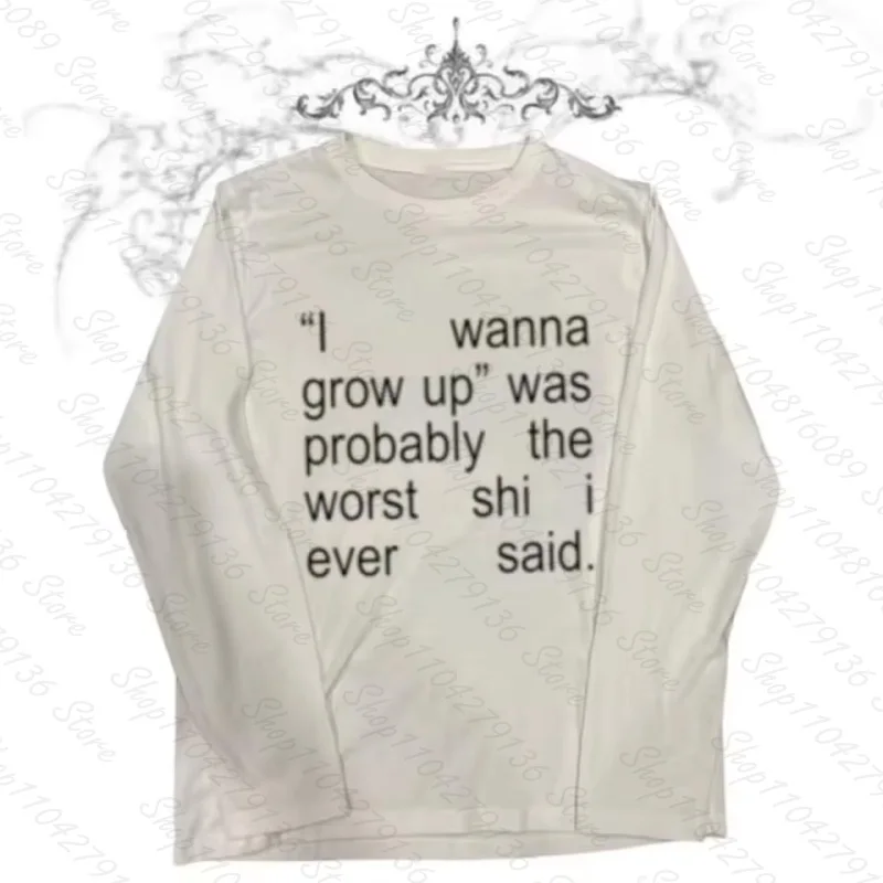Y2k Streetwear O-neck 90s Printing Tops Women Harajuku Clothes Simple Vintage Crop Tee Aesthetic emo Long Sleeve T-shirt Autumn