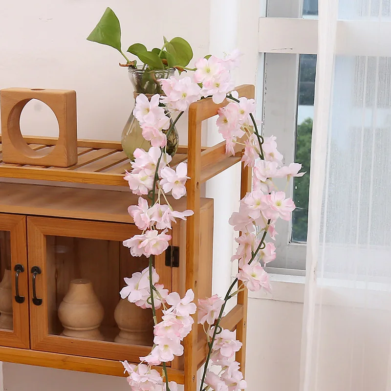 2022 New 144 Flower Ceiling Rattan Cherry Blossom Rattan Artificial Flower Celebration Cherry Blossom Decorative Flower March 8