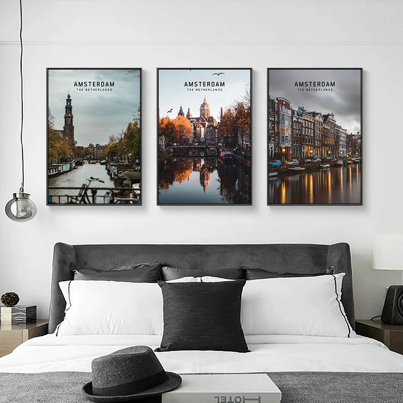 Europe Amsterdam Berlin Pari Beautiful Cities Poster and Prints Wall Art Canvas Painting Modern Mural for Living Room Decoration