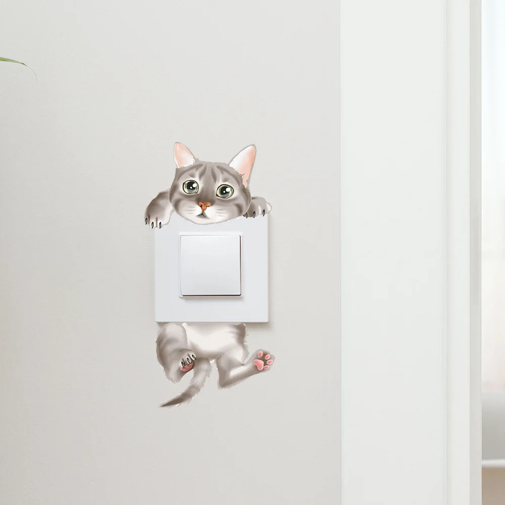 Funny Kitten Child Bedroom Switch Cover Room Decor On-off Sticker Cute Switch Outlet Stickers On The Wall Mural Art Hot Sale