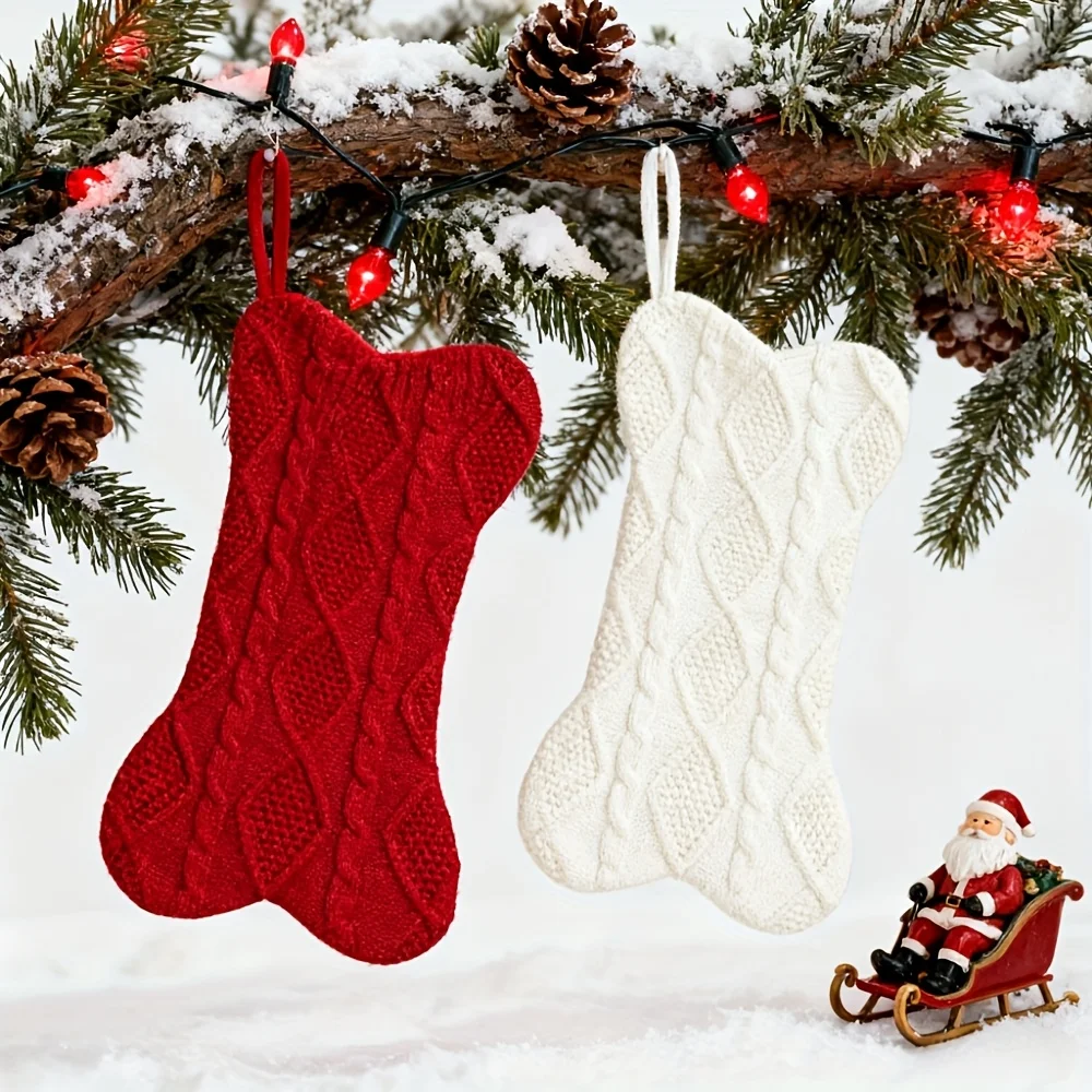 1pc Knitted Christmas Stocking Cable Pattern Plush Hanging Sock with Gift Loop for Xmas Tree Decor Fireplace Mantel & Holiday Candy Storage