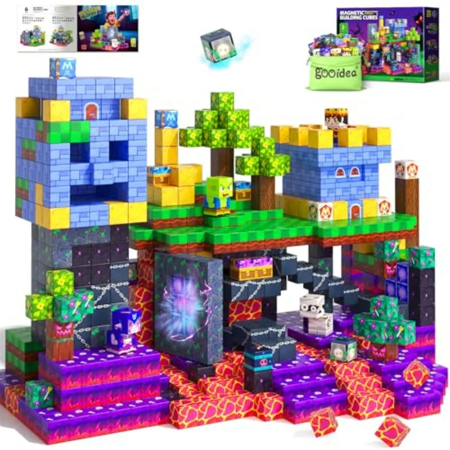 

150 магнитных блоков, магнитный конструктор, игрушки для строительства, набор для творчества, STEM-игрушка для детей 4-8, 5-7, 8-12 лет, сенсорные развивающие игрушки